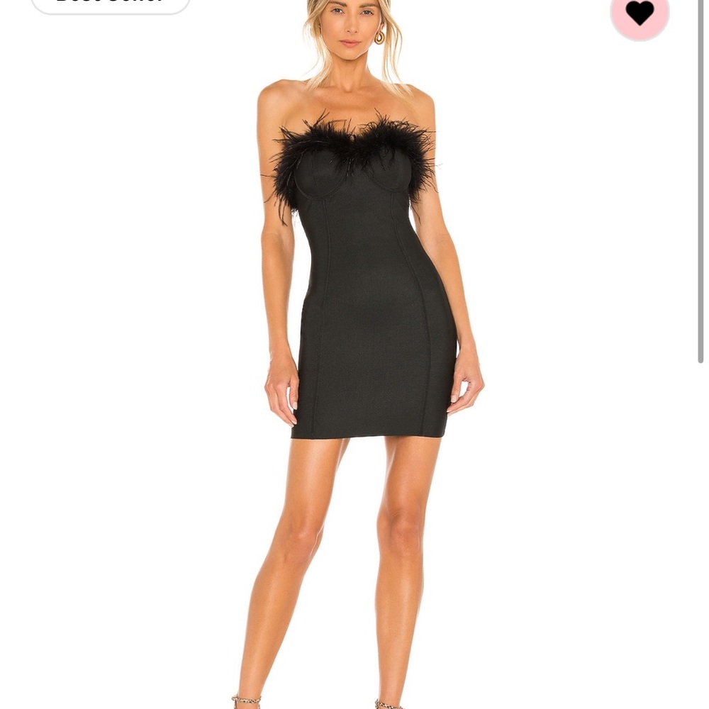 Superdown Ramona Black Bustier Feather Mini Dress